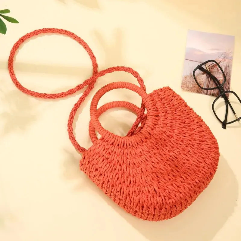 Handwoven Straw Half-Moon Bag