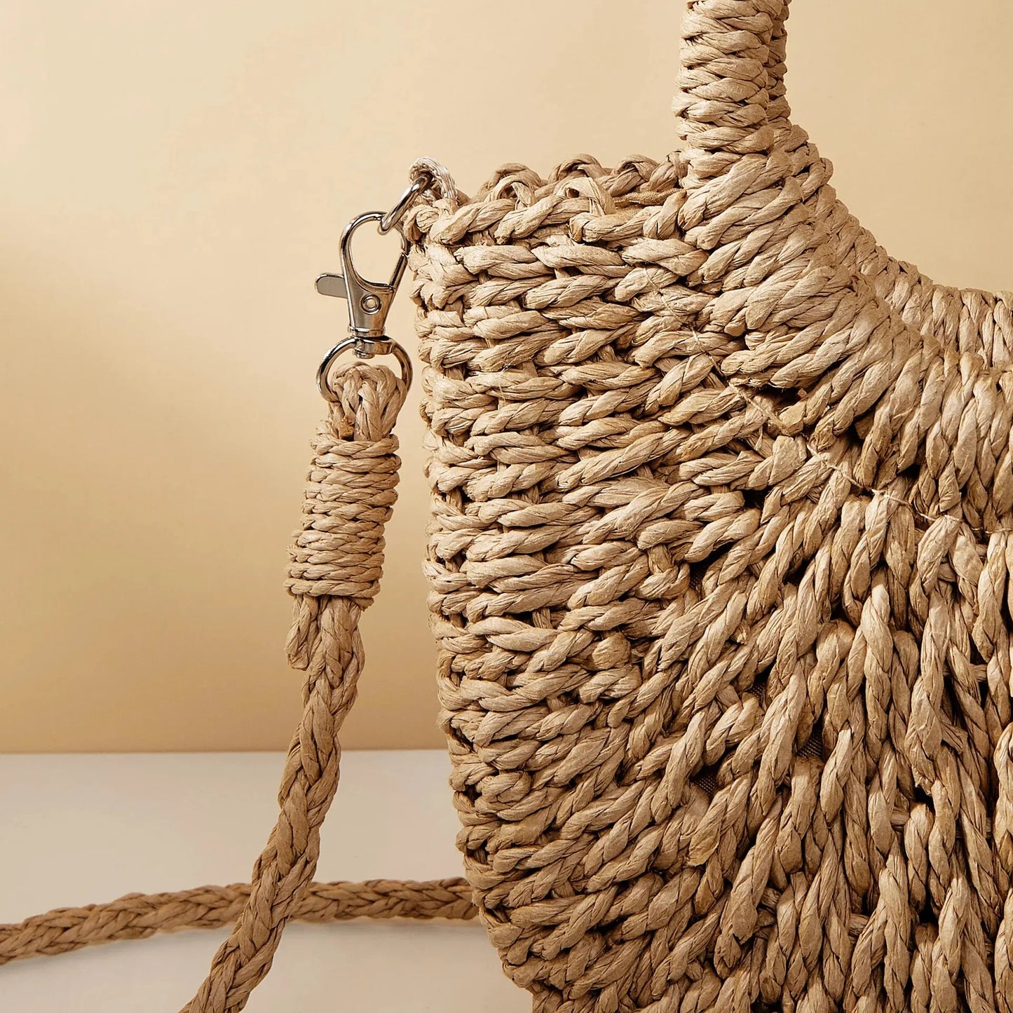 Handwoven Straw Half-Moon Bag