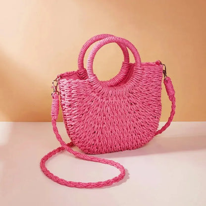 Handwoven Straw Half-Moon Bag