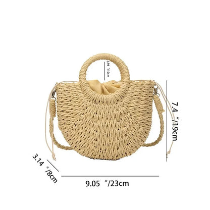 Handwoven Straw Half-Moon Bag