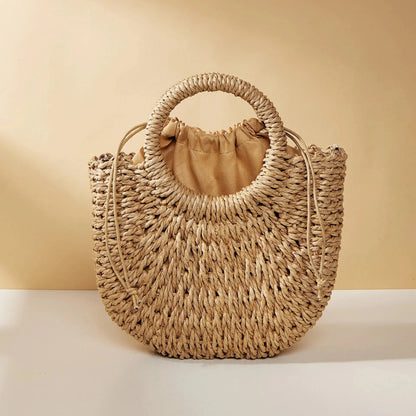 Handwoven Straw Half-Moon Bag